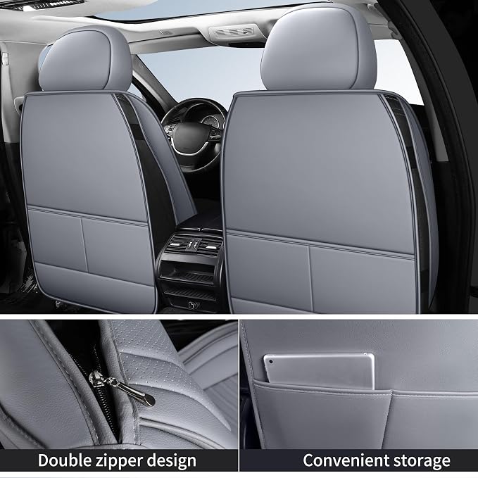 HChengkikz Nappa Leather Car Seat Covers Full Set, Gray Car seat Protector 5 Seats, Waterproof Car Seat Cushion, Universal Automotive Seat Covers Fit for SUV Truck Pick-up Sedan, Front and Rear | Easy Maintenance, Airbag Compatible, Universal Fit For M... - Image 7
