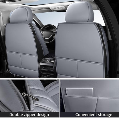 HChengkikz Front Car Seat Cover, Waterproof Faux Leather, Waterproof (Gray) | Easy Maintenance, Airbag Compatible, Universal Fit For Most SUVs Trucks Pick-ups Sedans - Image 3