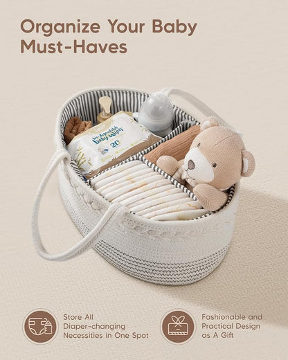 Maliton Baby Diaper Caddy Organizer, Cotton Rope Diaper Caddy Basket, Large Storage Basket for Newborn Boys and Girls, Gift for Baby Shower List, Newborn Essentials | 100% Cotton Rope Baby Caddy, Soft Yet Structured, Nursery, Car & Camping Use, Keeps B... - Image 2