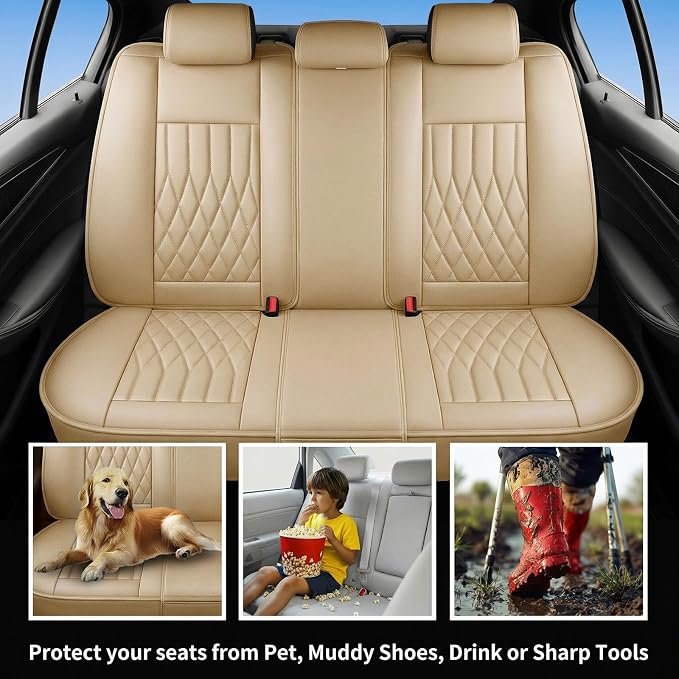 Fit for Venza Seat Covers Compatible with Toyota Venza 2009-2020 - Waterproof Breathable Leather Automotive Seat Cushions Protector,Airbag Compatible,Full Set 5 Seats(Beige) - Image 3