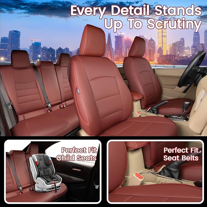 HKZ Fit Corolla Car Seat Cover Full Set for Toyota Corolla Sedan 2023 2024 2025 2026 L LE (Sedan Gasoline Model Only) 5-Seats Full Set Faux Leather (Burgundy) - Image 6