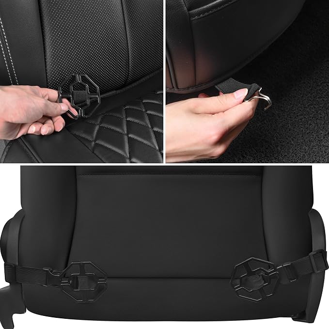 CAR PASS 2 Pack Leather Front Car Seat Covers, Bottom Seat Covers Full Wrapped with Storage Pocket, Anti-Slip Leather Seat Protectors,Waterproof Seat Cushion Pad Universal Fit Sedan SUV Truck, Black - Image 5