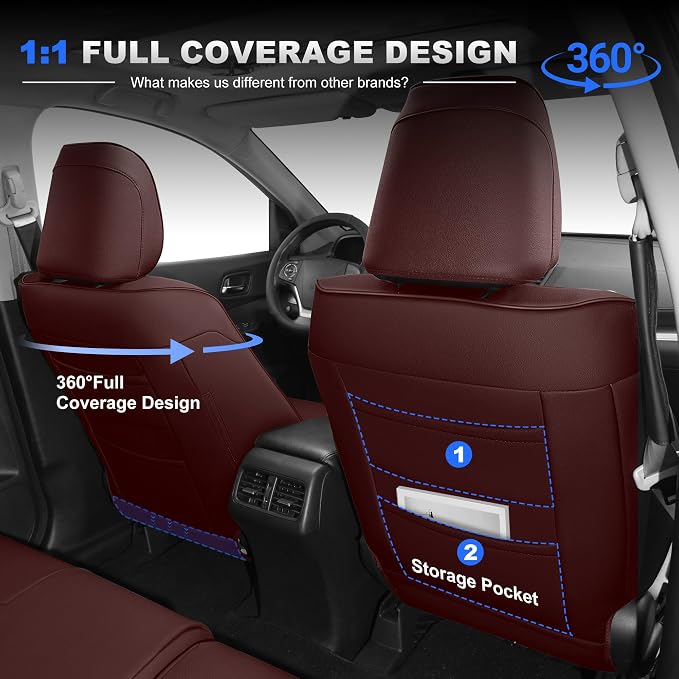 Custom Fit Seat Covers for Honda CRV 2015 2016 Full Set | Front&Rear Full Coverage Faux Leather Waterproof Airbag Compatible Seat Covers CR-V Seat Protector (5 Seats,Burgundy) - Image 5