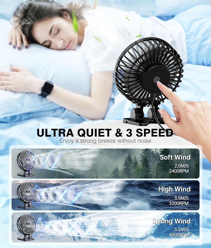 JZCreater USB Desk Fan, Mini Portable, 3 Speeds - Quiet Personal Cooling Fan for Home Desktop Office Travel Bedroom, Deep Black (2Pack) - Image 3