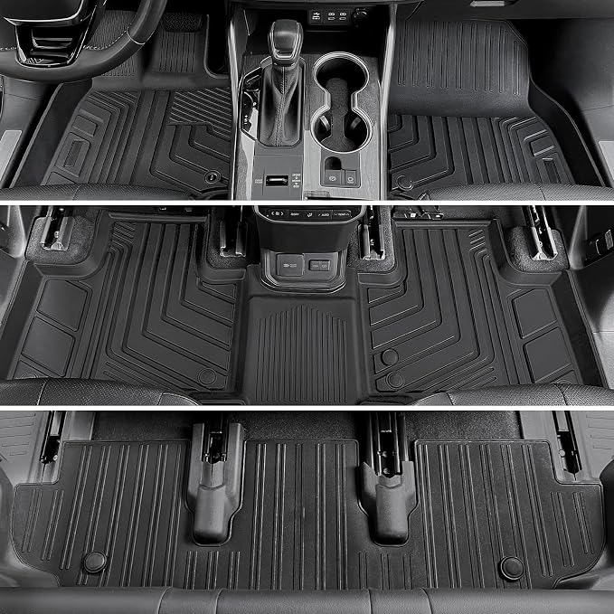 Floor Mats for 2020-2026 Toyota Highlander 7-Seat Accessories | Full-Coverage Set with Integrated Cargo Liner & Backrest Protector, Odorless & Durable, All-Weather Protection, 3D Laser Fit - Image 3