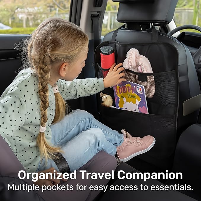 Enovoe Back Seat Cover for Kids Extra Large - 2 Pack with Multi Pocket Storage Organizer - Back Seats Protector for Upholstery from Dirt, Mud, Scratches - Waterproof Car Seat Protector for Kids - Image 3