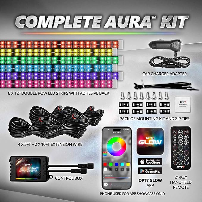 OPT7 Aura Pro Double Glow Interior Truck & SUV Lights with App & Remote | Ultra Bright Ambient Glow, Extended Interior Lighting, 6PC Multicolor LED Strip, Sound Sync, 12V Crew Cab Truck Accessories - Image 8