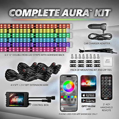 OPT7 Aura Pro Double Glow Interior Truck & SUV Lights with App & Remote | Ultra Bright Ambient Glow, Extended Interior Lighting, 6PC Multicolor LED Strip, Sound Sync, 12V Crew Cab Truck Accessories - Image 8
