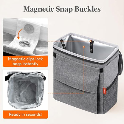 Lifewit Car Trash Can with Lid and Tissue Holder, Leak-Proof Waterproof Automotive Garbage Cans, Car Accessory Interior, Trash Bin for the Back/Front/Console of Car, 3 Gallons, Grey | Leakproof, Waterproof, Tissue Holder, Adjustable Straps, Magnetic Sn... - Image 5
