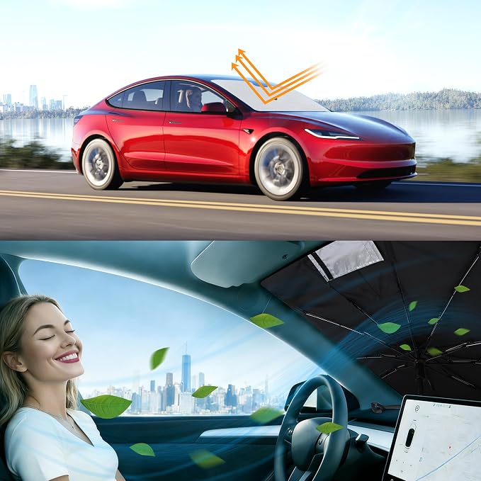 Windshield Sun Shade Umbrella for 2012-2026 Tesla Model S | Full covered for windshield, Block UV Rays, Heat Reduction, Easy to install, Durable & Fold Up Small - Image 6