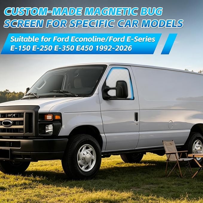 2 Pcs Magnetic Side Window Sun Shade for Ford E-Series 92-26 | Fits E150 E250 E350 E450 Econoline Van RV, Easy Magnetic Install, Blackout Privacy Cover for Van Life, Insulated - Image 6