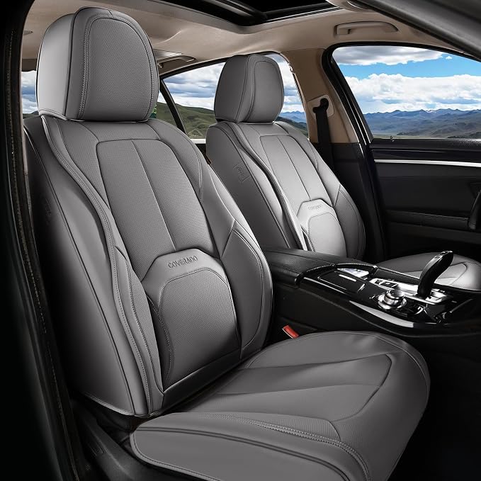 Coverado Car Seat Covers Full Set, Premium Nappa Leather Seat Covers for Car, Waterproof Car Seat Protector with Lumbar Support, Automotive Seat Covers Universal Fit for Most Cars SUV Truck(Gray) - Image 9