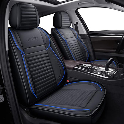 Front Car Seat Covers, Faux Nappa Leather for Sedan SUV, 2 Seats | Waterproof, Breathable and Airbag Compatible, Helps Reduce Slipping, Blue+Black by LingvidoSeatCover