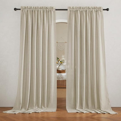 RYB HOME Sheer Curtains Linen Textured Semi Sheer Draperies Light Glare Filtering Privacy Sheer Backdrop for Bedroom Living Room Patio Door Window Decor, Beige, W 70 x L 95 inch, 2 Pcs by RYBHOME