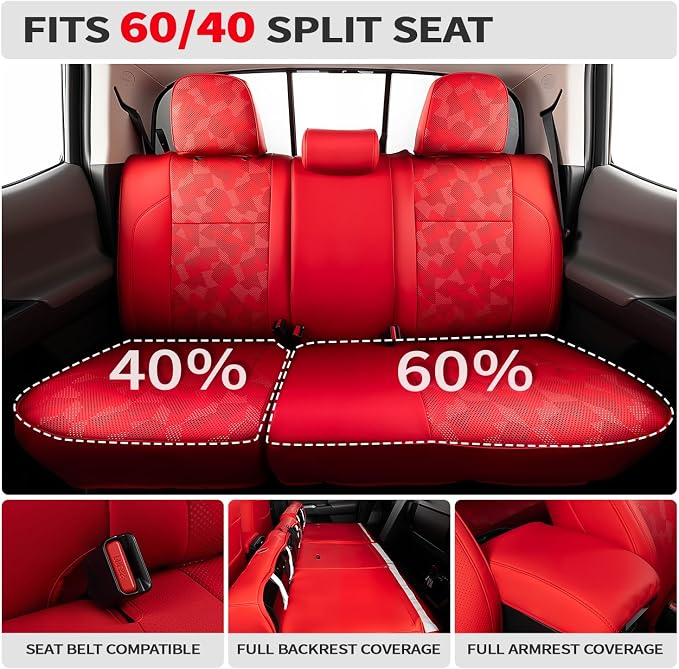 Custom Fit Car Seat Covers for Tacoma 2024-2026 4th Gen, Red Camo | Waterproof Leather Car Seat Covers Full Set, Full Coverage Protection, Airbag Safe, Factory Style Upgrade, Gas Only - Image 2