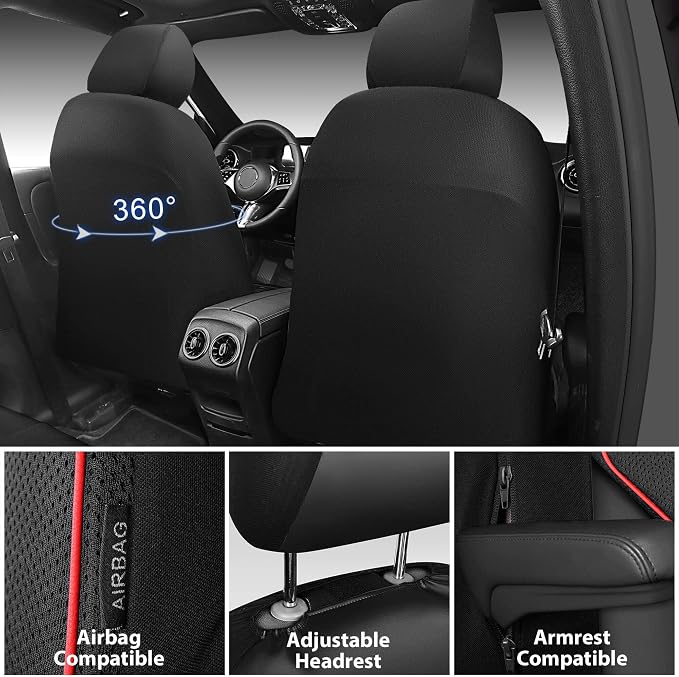 CAR PASS 3D Foam Mesh Leather Car Seat Covers Front Seats, Air Cool Mesh Front Seat Covers for Car, Universal Fit for SUV Truck Sedan Automotive, Armrest Airbag Compatible,Black and Red - Image 2