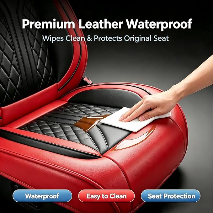 for GMC Acadia 2007-2026 Car Seat Covers, Full Set, Red | Luxury Full Coverage Leather Seat Protectors, Waterproof Breathable, Airbag Compatible, All-Season, (5-Seat Models Only) - Image 7