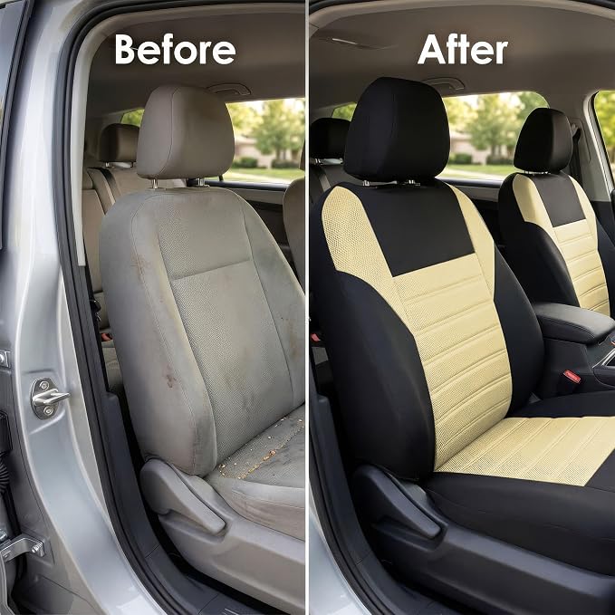 FH Group Automotive Car Seat Covers Full Set Premium 3D Air Mesh Front Seat Covers, Airbag Compatible & Split Bench Cover Universal Fit Interior Accessories for Cars Trucks and SUVs - Beige - Image 8