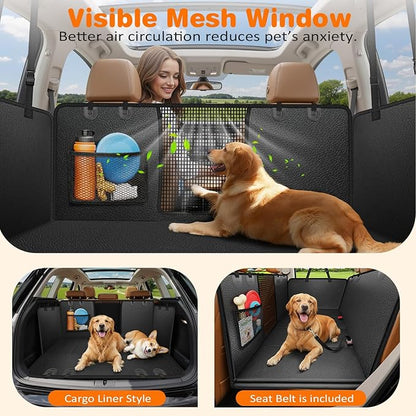 URPOWER Hard Bottom Dog Car Seat Cover for Back Seat, Waterproof Hammock | 400 lbs Support, 45% More Space, PU Leather, Waterproof, Scratch Resistant, Non-Slip, Mesh Window, Dog Seat Belt Included - Image 4