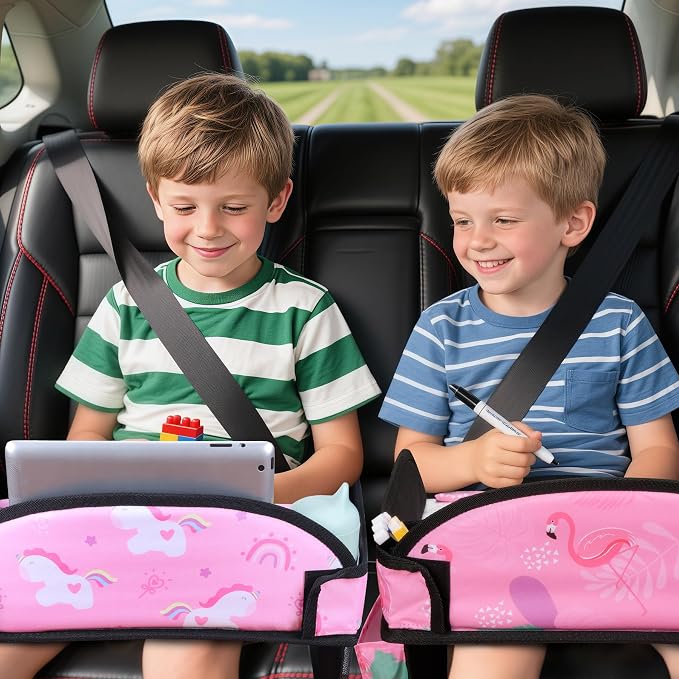 2PCS Kids Travel Tray, Toddler Road Trip Essentials With Drawing Kit | Dry Erase Board, iPad Holder Stand, Adjustable Straps to Prevent Shaking, Multi-Pockets, Portable - Image 9
