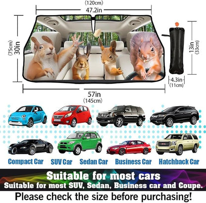 Funny Squirrel Car Windshield Sun Shade Umbrella Automotive Windshield Sunshade Foldable Front Car Accessories Interior Decor to Keep Vehicle Cool for Most Vehicles 57'' X 30'' - Image 2