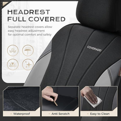Coverado Seat Covers for Car 2 Seats, Leather Car Seat Covers Fullset, Breathable Mesh Front and Rear Protectors, Grey Luxury Automotive Covers, Universal Fit for SUV, Truck, Sedan - Image 7