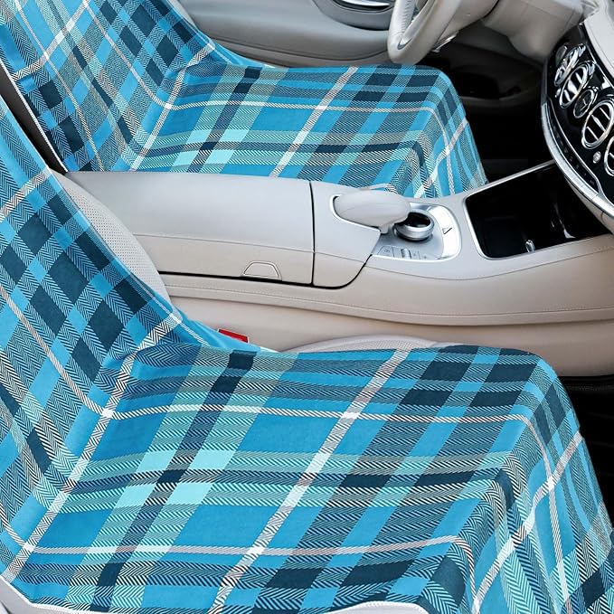 Hahafelt 2 Pack Car Seat Towel Cover with Storage Bag, Blue Plaid | 63 x 32 in Car Towel Seat Cover Non Slip Waterproof, Gym Workout Swimming Running, Machine Washable Sweat Absorbent Protector - Image 6
