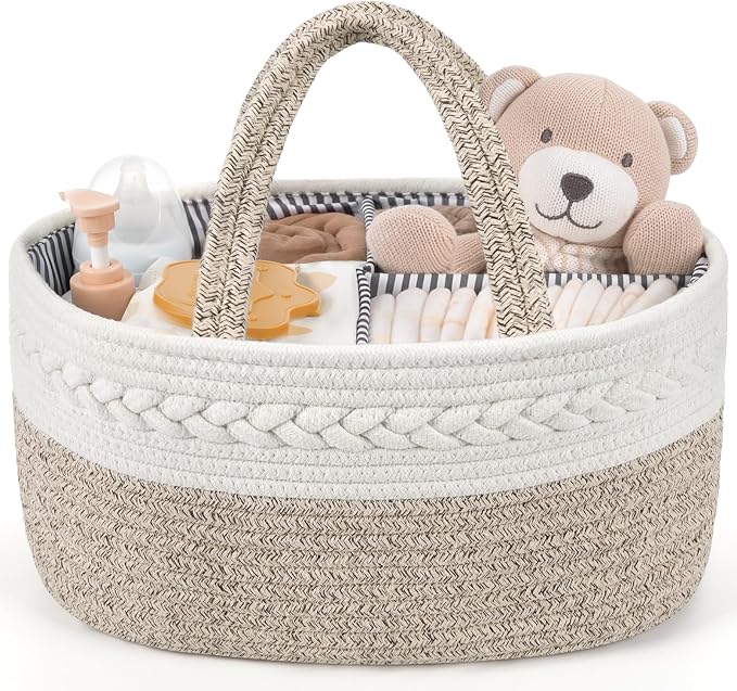 Maliton Extra Large Diaper Caddy Organizer, Cotton Rope Nursery Basket, Portable Organizer for Changing Table, Car, Diaper Storage for Baby Stuff for Newborn by Maliton