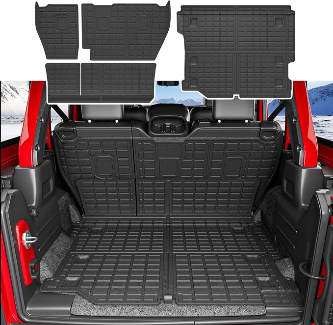 xipoqix Cargo Mat Compatible with 2018-2026 Jeep Wrangler JL Unlimited 4X4 | Backrest Mat TPE Cargo Liner TPE Replacement for 2018-2026 Jeep Wrangler JL Accessories (Trunk Mat+Backrest Mats) by xipoqix