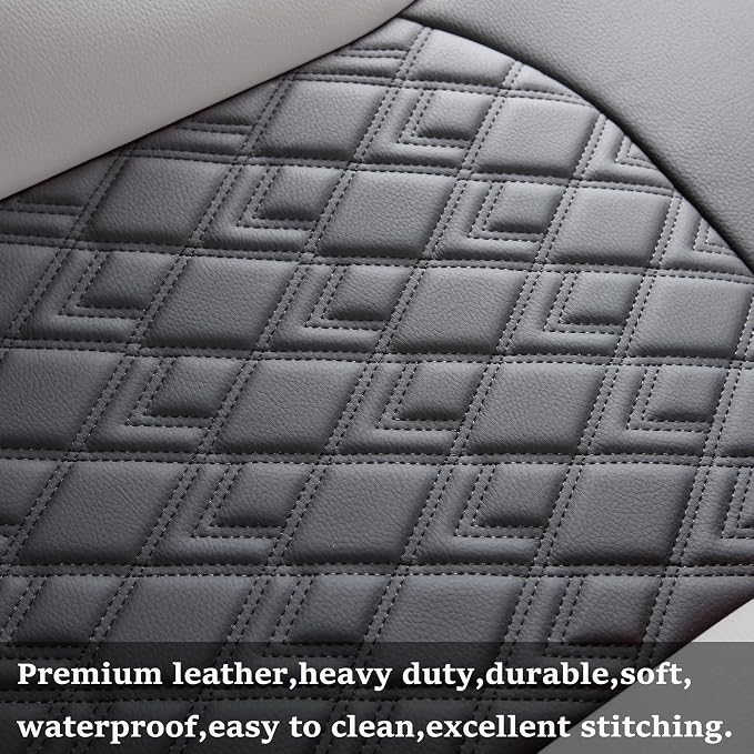 JOJOBAY Chevy Silverado Seat Covers,Leather Seat Covers for GMC Sierra,Custom Fit 2007-2024 1500 2500HD 3500HD Crew Double Extended Regular Cab,LT LZT RST(Full Set,Black Grey) - Image 7