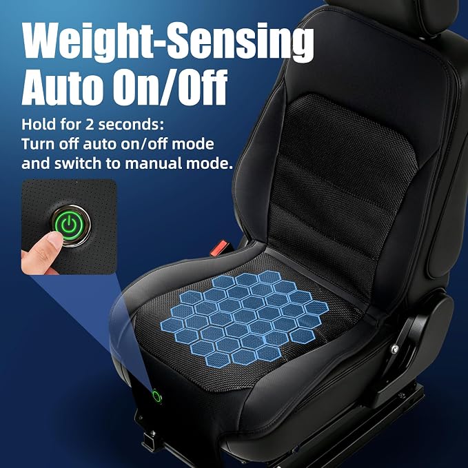 3-Speed Cooling Car Seat Cover Front Seats with Weight Sensing for Car SUV | 12V Air-Cooled Car Seat Cushion with Weight Sensing, Universal Fit for Summer Truck Office, Non-Slip Breathable 3D Mesh - Image 4