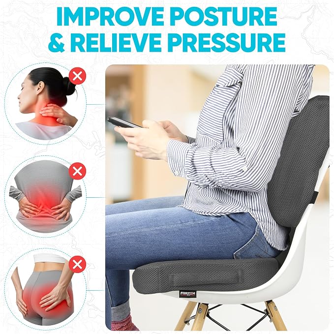 FORTEM Seat Cushion & Lumbar Support for Office Chair, Wheelchair, Car | Memory Foam | Ergonomic Design | Washable Cover | Non Slip | Dark Grey - Image 5