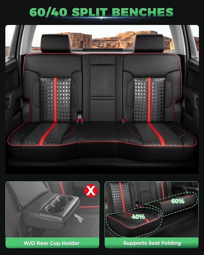 RIDEPOSH Custom Fit Seat Covers for Sierra/Silverado 1500 2014-2018 CrewCab | Fits 2500/3500HD 2015-2020, no Rear Armrest/Seatback Storage, Faux leather, Protective, Scratch-resistant, Easy-clean - Image 4