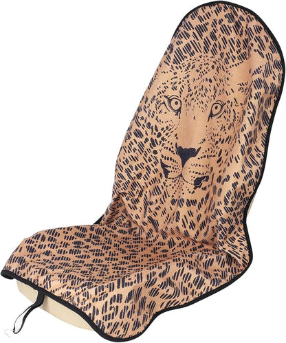 Sweat Towel Car Seat Cover Protector Front Seats for Gym Workout, Running, Swimming, Beach and Hiking, Waterproof Universal Seat Cover for Car, Trucks, Van & SUV (1, Leopard Head, Front) by Unknown