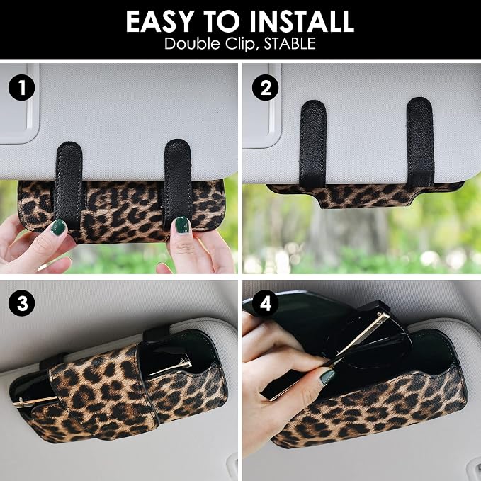 Sunglass Holder for Car Visor, Car Sunglasses Holder Leather, Eyeglasses Holder Glasses Storage Case Visor Accessories - Image 6