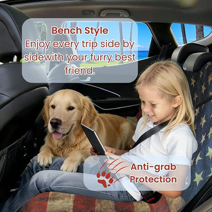 Waterproof Back Seat Cover for Dogs and Kids, Car Seat Protector Under Baby Car Seat, Child and Dog Car Seat Cover Blanket for Rear Bench(American Flag Red, Rear Bench Seat Towel) - Image 2