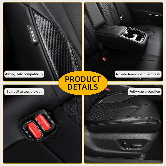 Custom Camry Seat Covers for 2018-2024 Toyota Camry Gasoline - Black | Waterproof Faux Leather Full Coverage, Car Seat Protectors Full Set, Fit Toyota Camry LE SE SE Nightshade, Airbag Compatible - Image 6