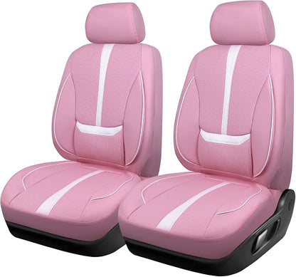 CAR PASS Nappa Leather Car Seat Covers, Cute Girly Water Resistant 3D Foam Faux Leather Seat Covers, Lumbar Support Automotive Seat Covers 2 Front Seats, Universal Fit for Cars SUV, Cute Pink White - Image 7