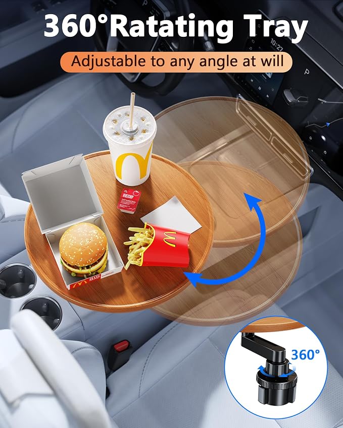 Tesla Model 3 Y Wood Car Cup Holder Tray Table for iPad Laptop Food | Detachable 360 Rotating Car Desk for Working & Eating, Tesla Model 3 Y Accessories 2026 2025 2024 Car Essentials - Image 4
