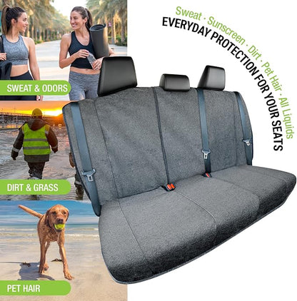 Season Guard Back Seat Towel Seat Cover for Cars; Great for After Gym Workouts, Dogs, and Outdoor Activities; Universal Fit for Cars SUVs Vans Trucks, EZ fit, Non Slip Grip, Grey - Image 3