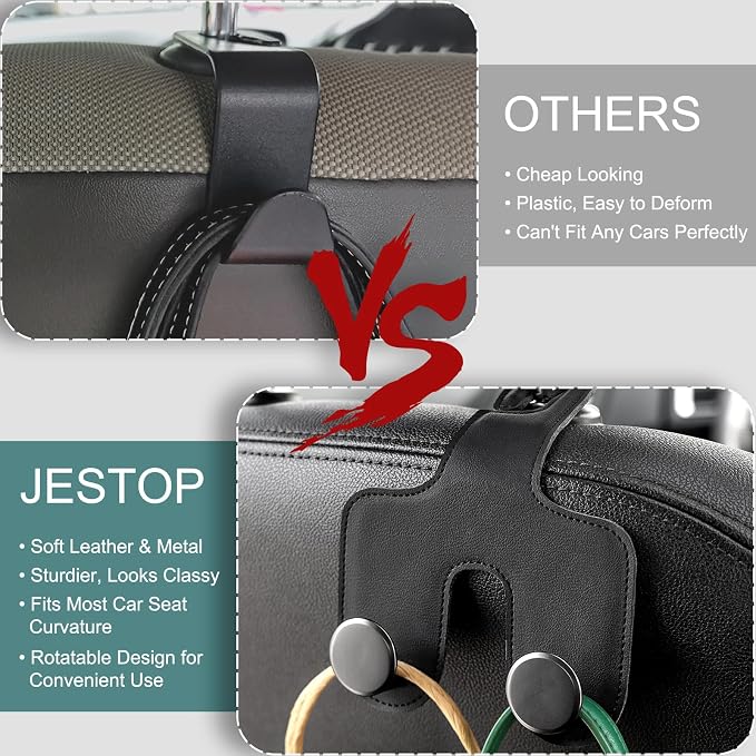 JESTOP Car Headrest Hook, Leather & Alloy Car Double Hanger Purse Hooks | Heavy Duty Car Hanger Storage Holder for Purses,Bags Handbag Coat Umbrella, Car Inside Accessories, Fits Most Vehicles - Image 5