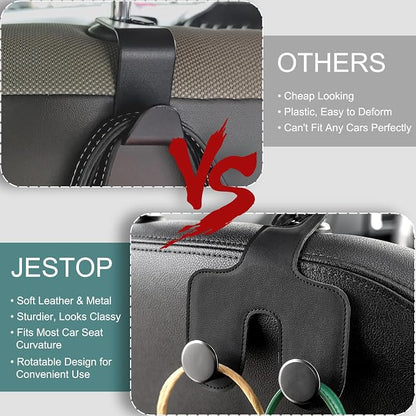JESTOP Car Headrest Hook, Leather & Alloy Car Double Hanger Purse Hooks | Heavy Duty Car Hanger Storage Holder for Purses,Bags Handbag Coat Umbrella, Car Inside Accessories, Fits Most Vehicles - Image 5