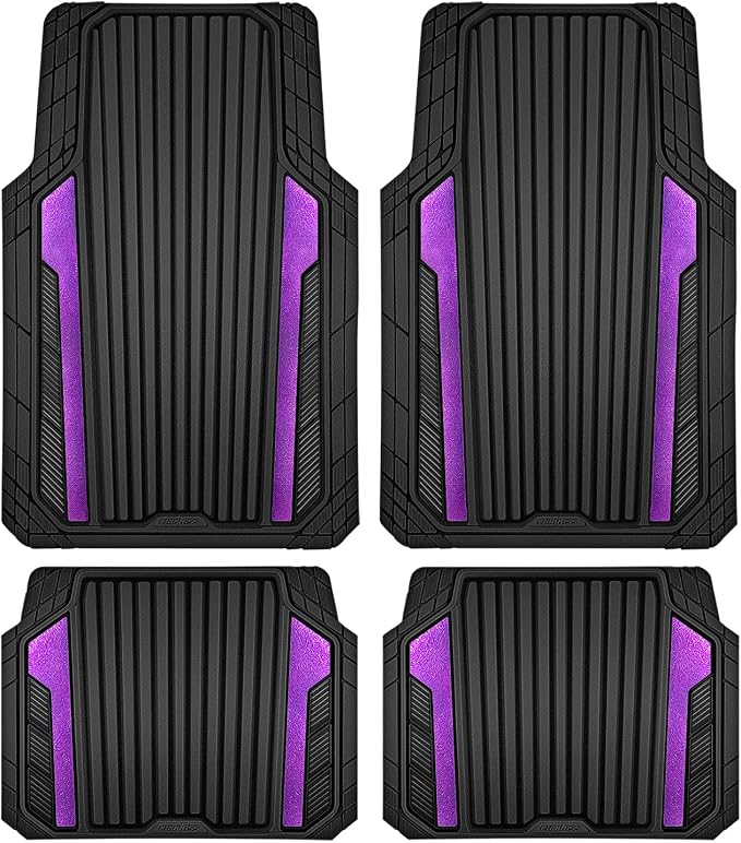 CAR PASS Heavy Duty Rubber Car Mats Metallic,Aluminum Film All Weather Floor Mats Waterproof Universal Trim to Fit SUVs Sedans Vans 4 Piece Anodized Deep Dish Two-Tone Sporty Black Purple Chrome - Image 9