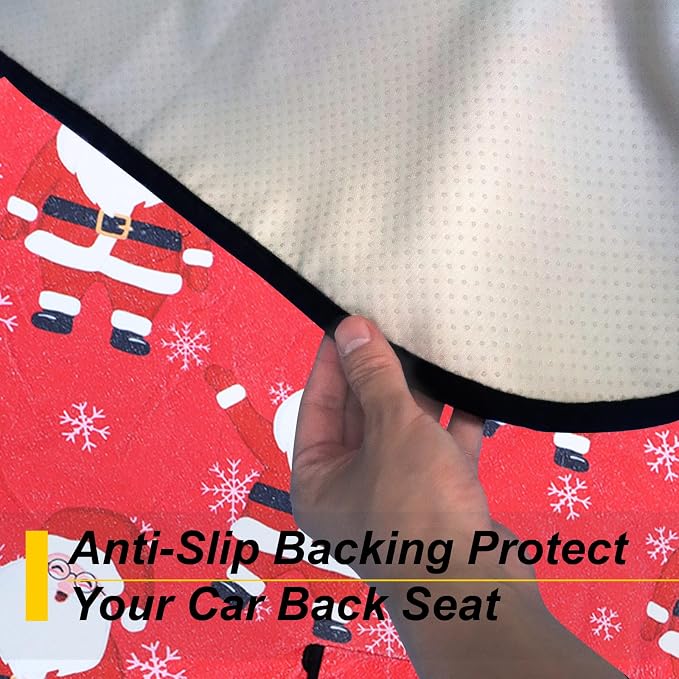 Back Seat Cover for Car Trucks Van SUV Jeep,Waterproof Rear Bench Towel Seat Covers for Dogs and Kids,Automotive Backseat Protector (Santa Claus) - Image 5
