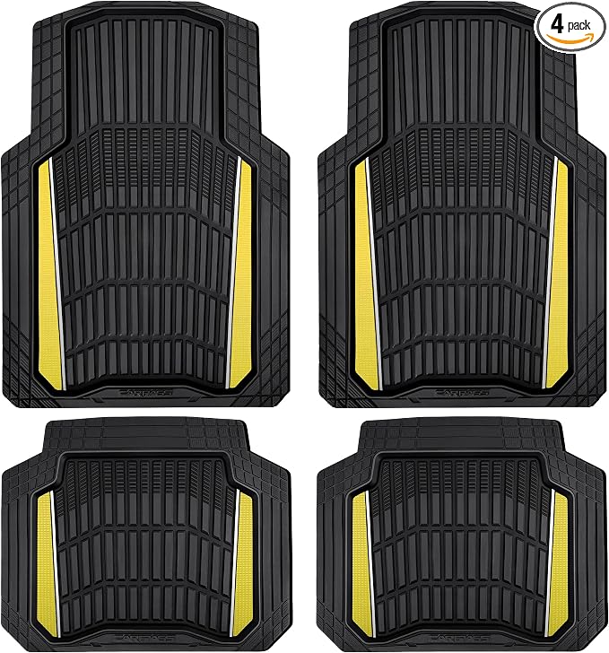 CAR PASS Heavy Duty Rubber Car Floor Mats, Deep Waterproof Car Floor Mats All Weather, Aluminum Film Floor Mats for Cars Non-Slip Universal Trim to Fit for SUV Trucks Sedans Vans,Black Yellow Metallic by CARPASS