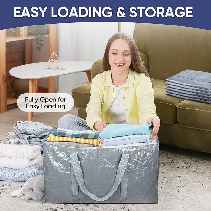TICONN 4 Pack Extra Large Moving Bags Heavy Duty with Zippers & Carrying Handles, Durable Storage Bags Moving Boxes for Closet Organizers and Storage (4 Pack, Light Grey) - Image 7