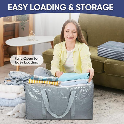 TICONN 4 Pack Extra Large Moving Bags Heavy Duty with Zippers & Carrying Handles, Durable Storage Bags Moving Boxes for Closet Organizers and Storage (4 Pack, Light Grey) - Image 7
