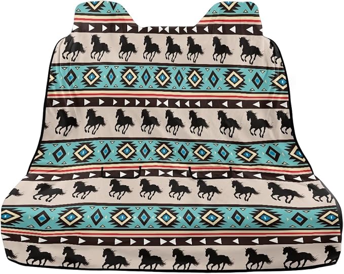 Aztec Horse Southwest American Tribal Print Back Seat Cover for Car Trucks Van SUV, Waterproof Rear Bench Towel Seat Covers for Dogs and Kids, Sweat-Absorbent Automotive Backseat Protector - Image 2