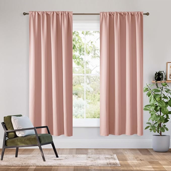 RYB HOME Bedroom Blackout Curtains 63 inches Long, 100% Blackout | Thermal Insulated, Noise Reducing, Curtains for Living Room Nursury, For Sleep, W42 x L63, Biscotti Beige by RYBHOME