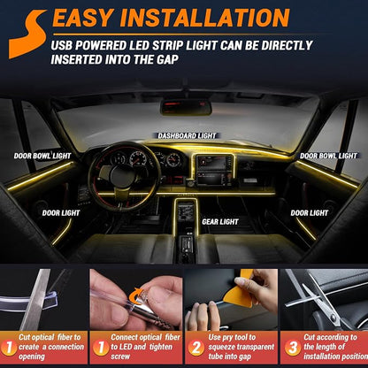 Interior Car LED Strip Lights 470 inches Fiber Optic tubing USB Powered RGB 10 in 1 Car Neon with Wireless APP and Remote Control, Ambient Lighting Kits 16 Million Colors,Sync to Music - Image 6